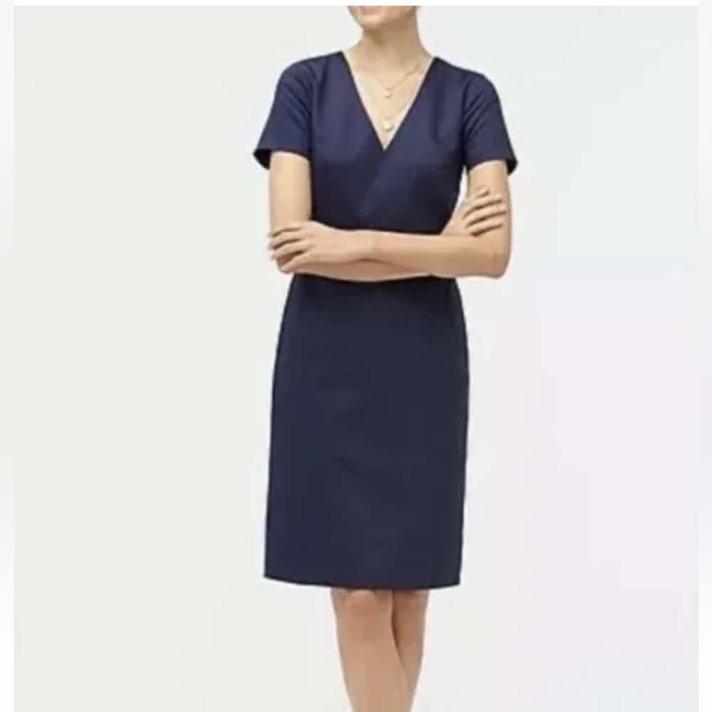 JCrew Navy VNeck Cap Sleeve Dress h5060 Sheath Size 2